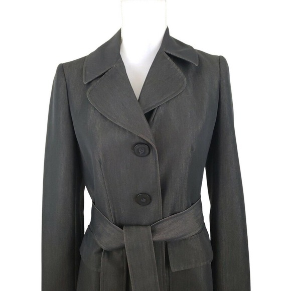 NINE WEST~Woman Size 2~ Black/Gold Trench Coat Button Up, Belted. - Picture 5 of 11